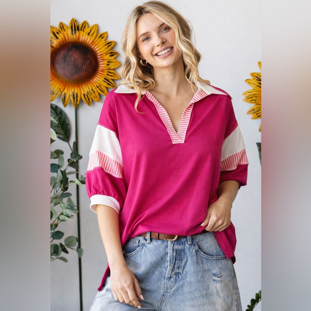 7th Ray Pink and White Women's Blouse